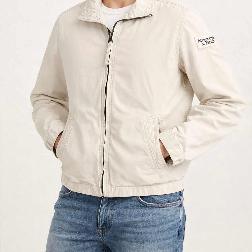 Abercrombie & Fitch Preppy Beige Zip Jacket Men’s L 100% Cotton Minimalist